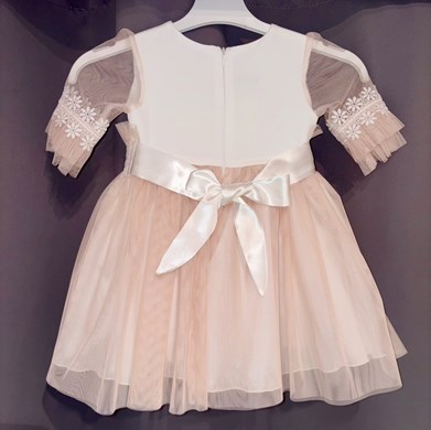 Sukienka dziecięca rękawek koronka morela