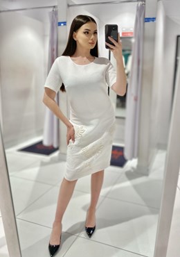 Sukienka krótka rękawek pastelowy złoto/ecru