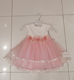 Sukienka dziecięca falbana kokarda tył biel/róż