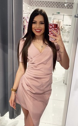 Sukienka krótka dopasowana krótki rękaw wrzos