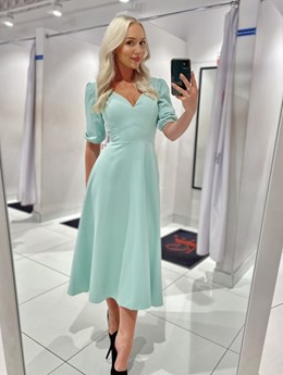 Sukienka midi rękawek 3/4 pas wiązanie pistacja