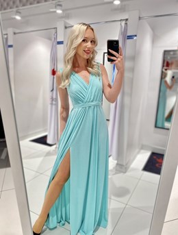 Sukienka długa grube ramiączka brokat mięta