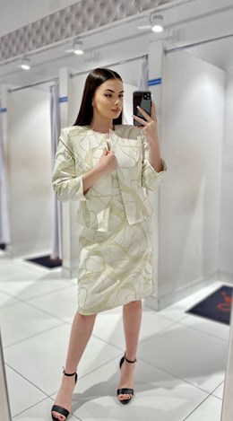 Sukienka krótka rękawek złoto/pistacja