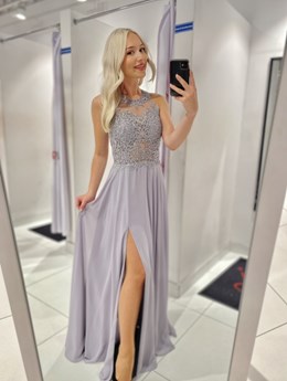 Sukienka długa zdobione plecy szary