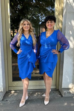 Sukienka krótka siateczka rękaw falbanka chaber