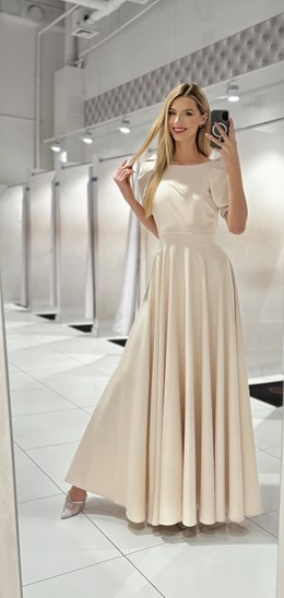 Sukienka długa 3/4 rękawek wiązanie plecy ecru