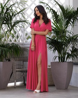 Sukienka długa rękawki brokat malina