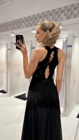 Sukienka długa zdobione plecy czarny