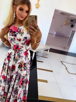 Sukienka długa drobe kwiaty biała