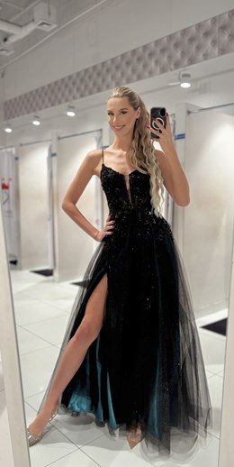 Sukienka długa gorset zdobienie brokat cz/zieleń