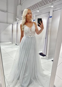 Sukienka długa gorset koronka brokat srebro/biel