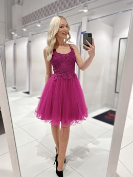 Sukienka krótka ramiączka gorset tiul fuksja