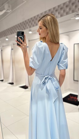 Sukienka długa 3/4 rękawek wiązanie plecy j.błękit