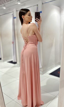 Sukienka długa wiązanie plecy gładka róż