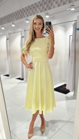 Sukienka midi guziki plecy rękawek wiązanie lemon