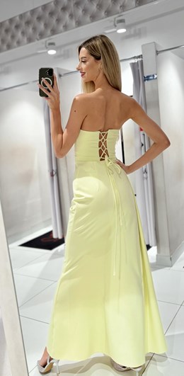 Sukienka długa gorset marszczenie błysk cytryna