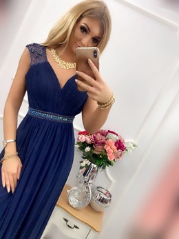 Sukienka długa siatka z tyłu granat