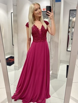 Sukienka długa góra koronka cekiny fuksja