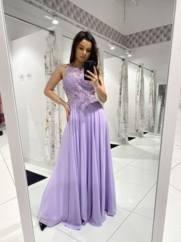 Sukienka długa ramiączka na krzyż fioletowy