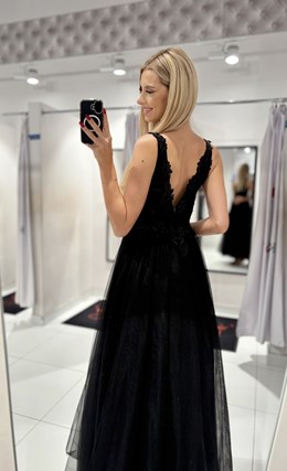 Sukienka długa koronkowy gorset tiul czerń