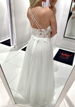 Sukienka długa gorset perełki tiul biel
