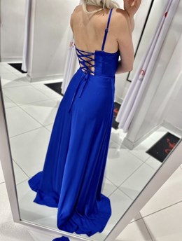 Sukienka długa gorset rozcięcie satyna chaber