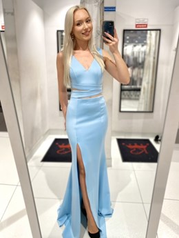 Sukienka długa rybka ozdobne plecy wycięcia błękit