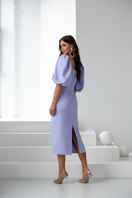 Sukienka midi 3/4 rękawek dopasowana lila