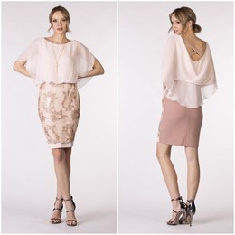 Sukienka krótka koronka krzyż plecy róż/brąz