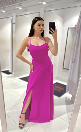 Sukienka długa ramiączka wiązanie fuksja