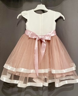 Sukienka dziecięca falbany ozdoba biel/wrzos