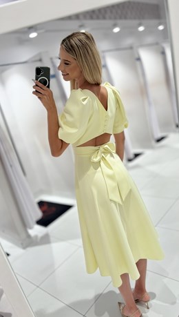 Sukienka midi guziki plecy rękawek wiązanie lemon