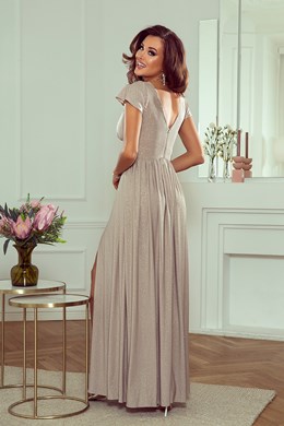 Sukienka długa brokat rękaw złoto