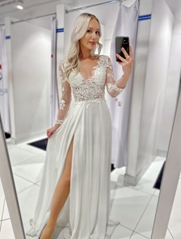 Sukienka długa rękaw zdobienie haft biel