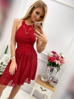 Sukienka krótka ramiączka na krzyż bordo