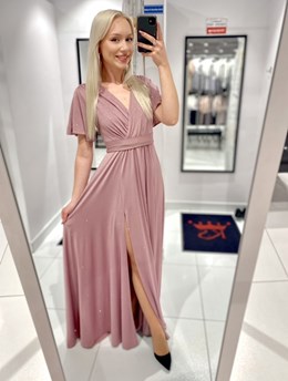 Sukienka długa rękawki brokat wrzos