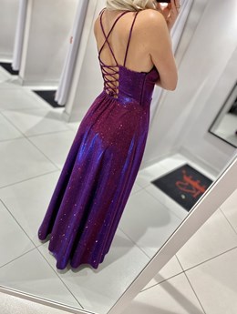 Sukienka długa wiązanie plecy brokat granat/fuksja