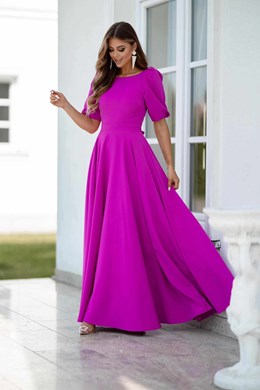 Sukienka długa 3/4 rękawek wiązanie plecy fuksja