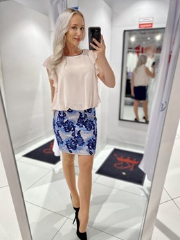 Sukienka krótka motylek rękawek róż/granat