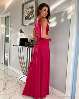 Sukienka długa wysoki stan brokat malina