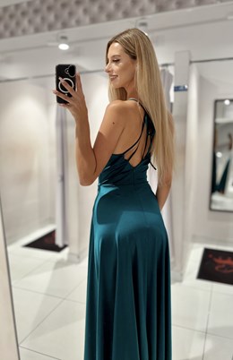 Sukienka długa satynowa wiązanie szyja j.zieleń