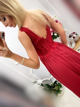 Sukienka długa gorset prześwity bordo