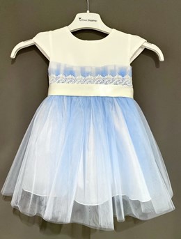 Sukienka dziecięca tiul haft biel/błękit