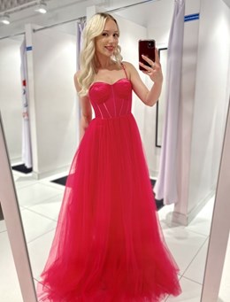 Sukienka długa gorset tiul ramiączka magenta