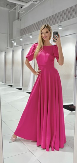 Sukienka długa 3/4 rękawek wiązanie plecy magenta