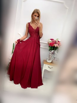 Sukienka długa perełki bordo