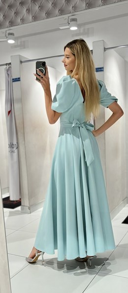 Sukienka długa 3/4 rękawek wiązanie plecy pistacja