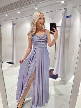 Sukienka długa wiązanie plecy brokat holo srebro