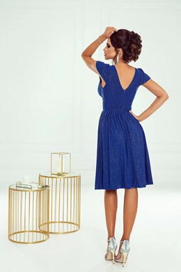 Sukienka krótka wysoki stan brokat chabrowy