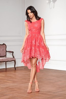 Sukienka krótka asymetryczna koronkowa koral